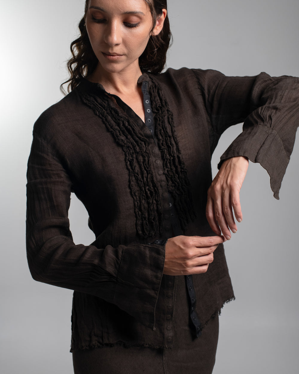 Tuxedo Shirt Linen Chocolate