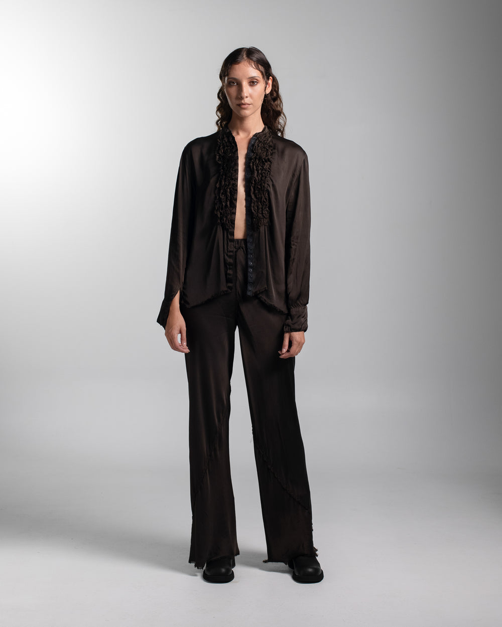 Tuxedo Shirt Rayon Chocolate