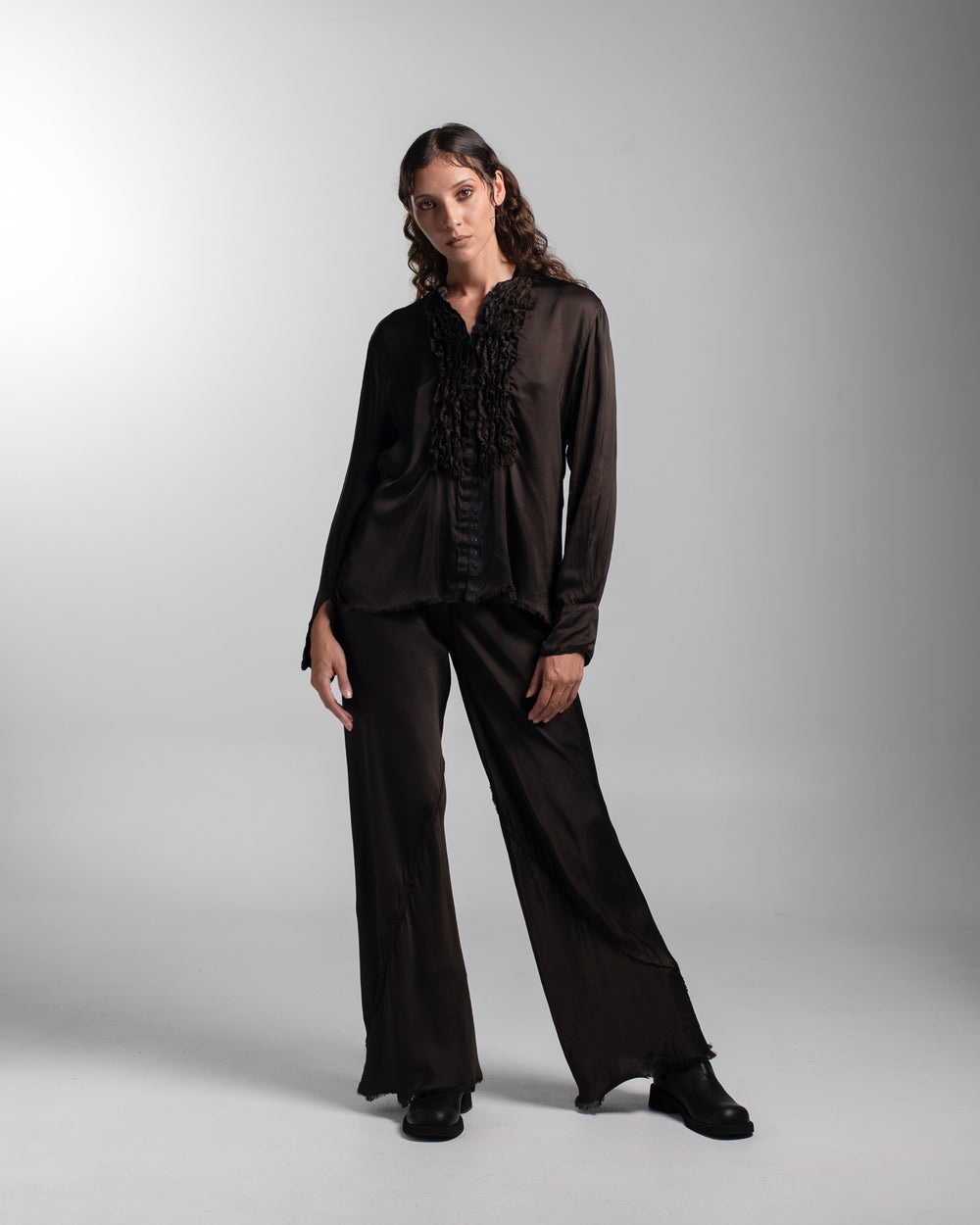 Tuxedo Shirt Rayon Chocolate