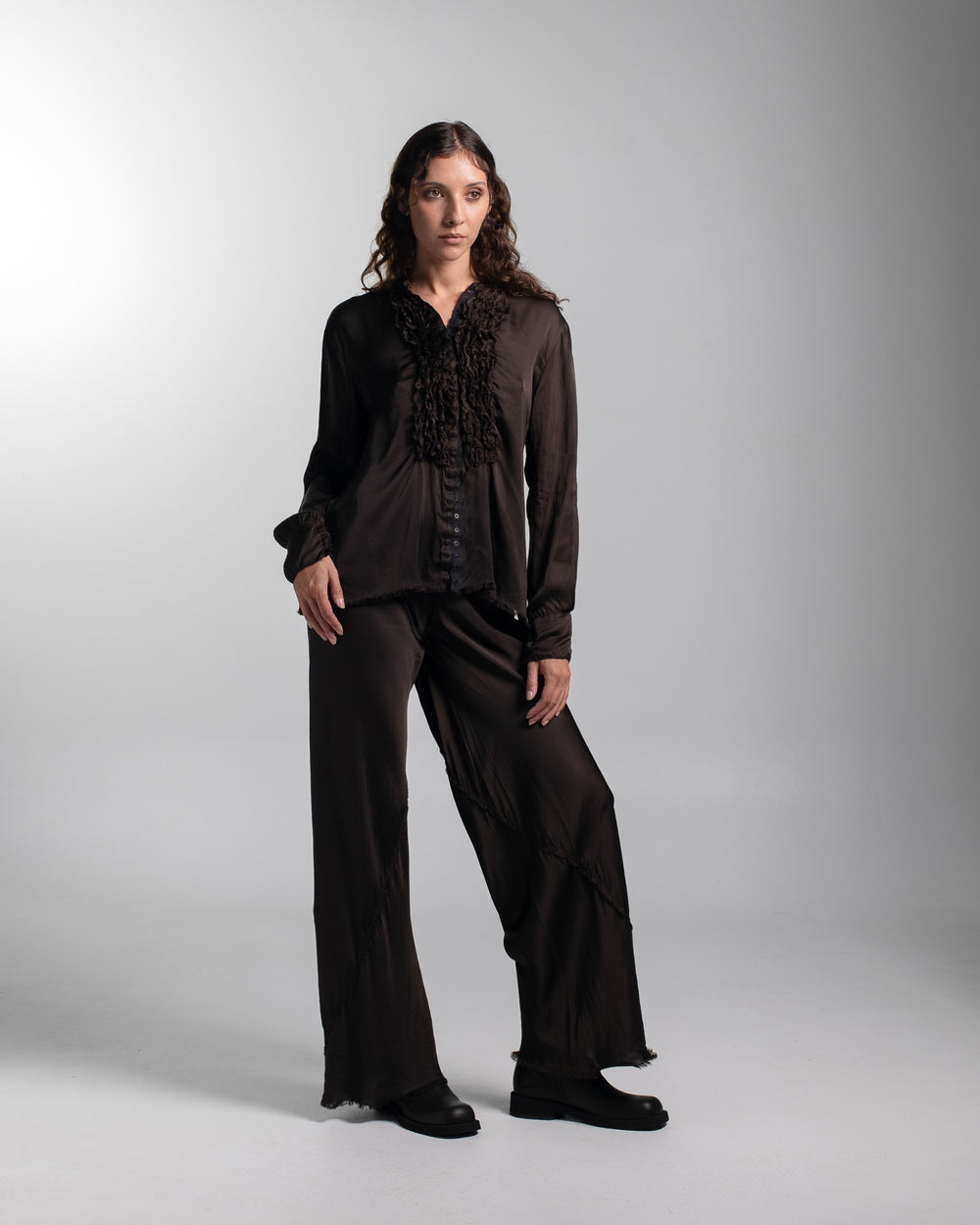 Tuxedo Shirt Rayon Chocolate