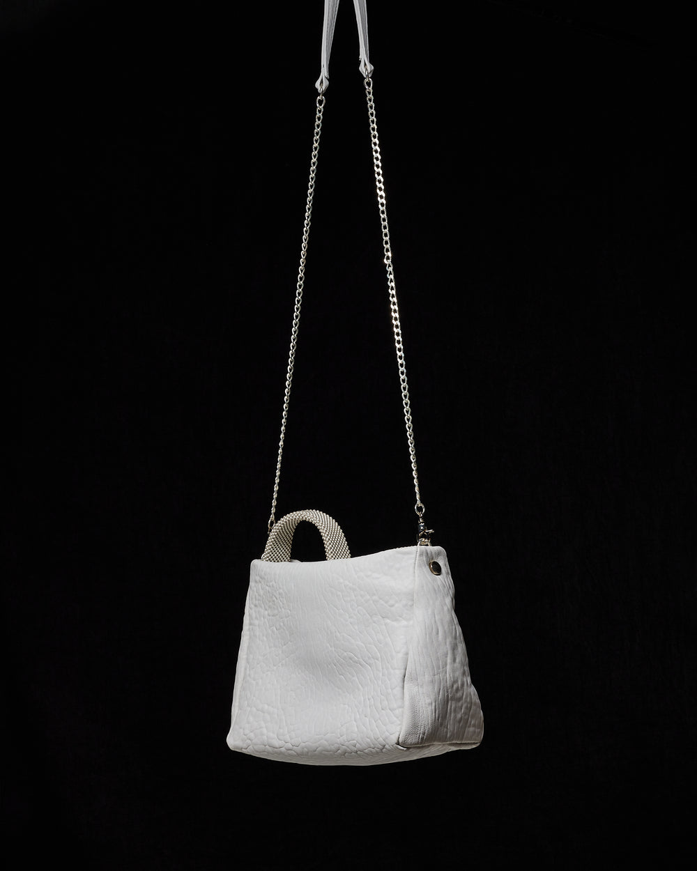 White Pauline Leather Handbag with White Handle