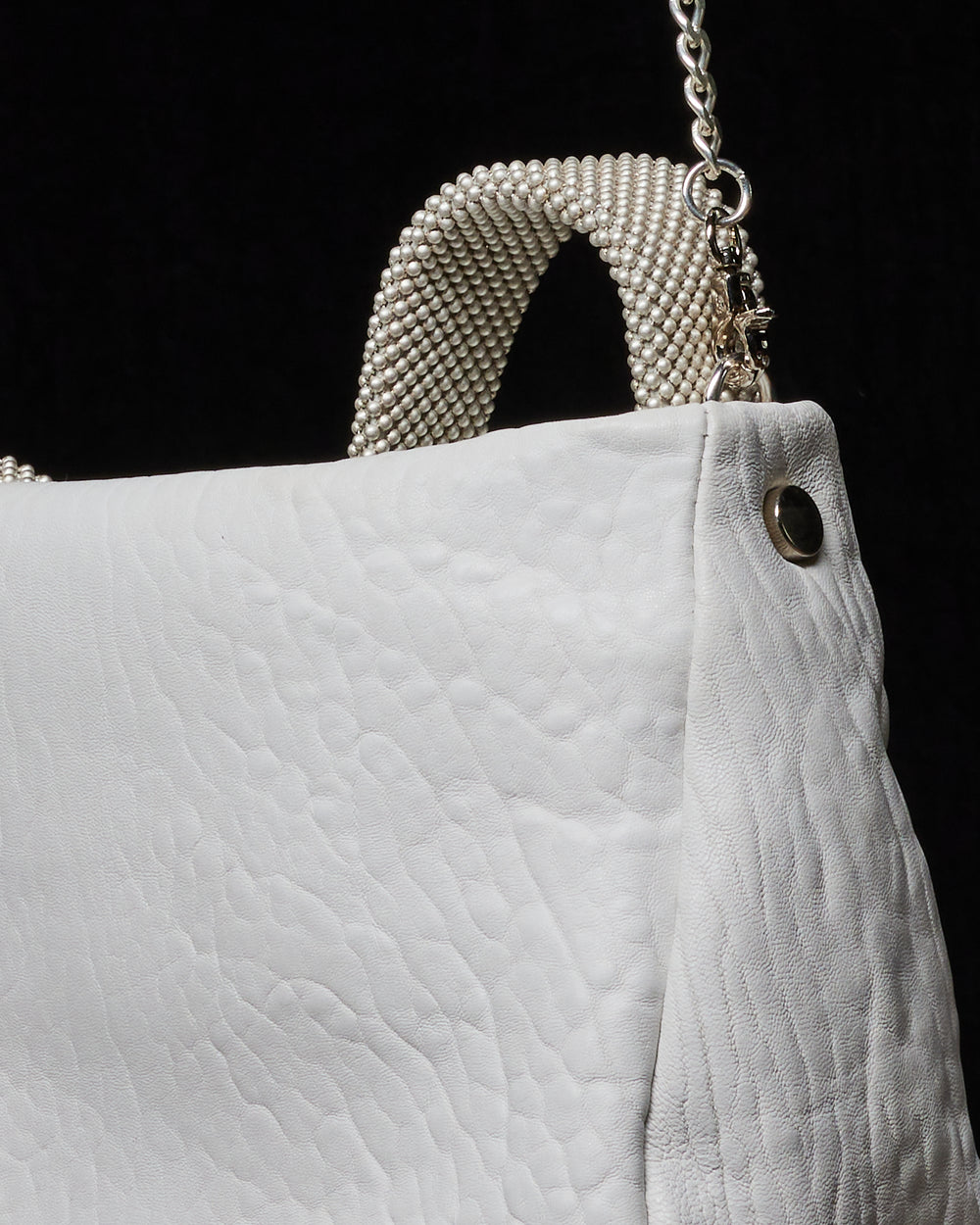 White Pauline Leather Handbag with White Handle
