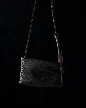 Penelope Leather Pleated Bag w/ Beige + Black Horn