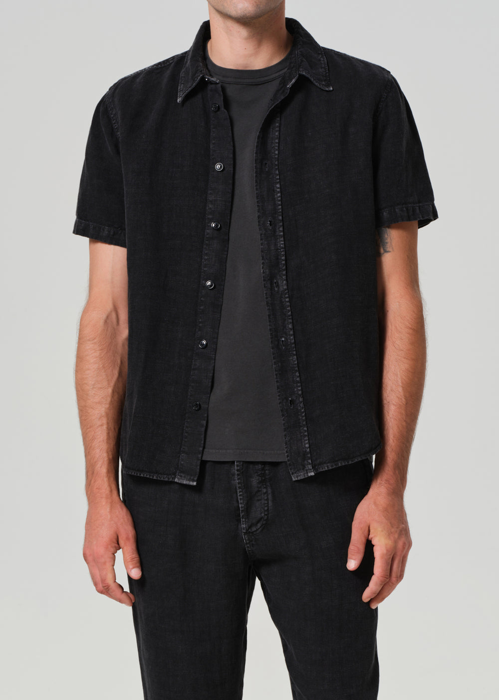Cairo Short Sleeve Shirt Linen Washed Black