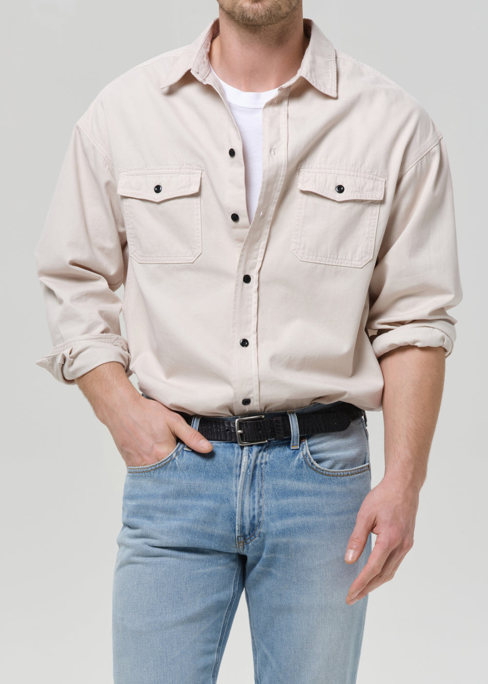 Shigoto Shirt Cashmere Touch Light Taupe