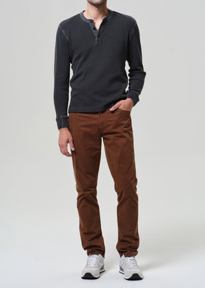 Waffle Three Button Henley in Charred Cedar