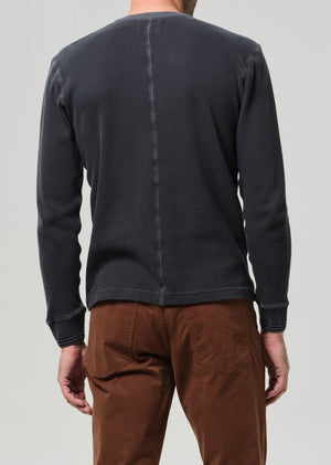 Waffle Three Button Henley in Charred Cedar