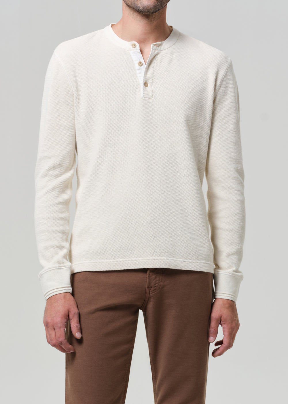 Waffle Three Button Henley in Plaster