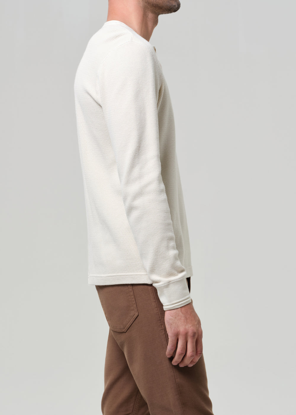 Waffle Three Button Henley in Plaster