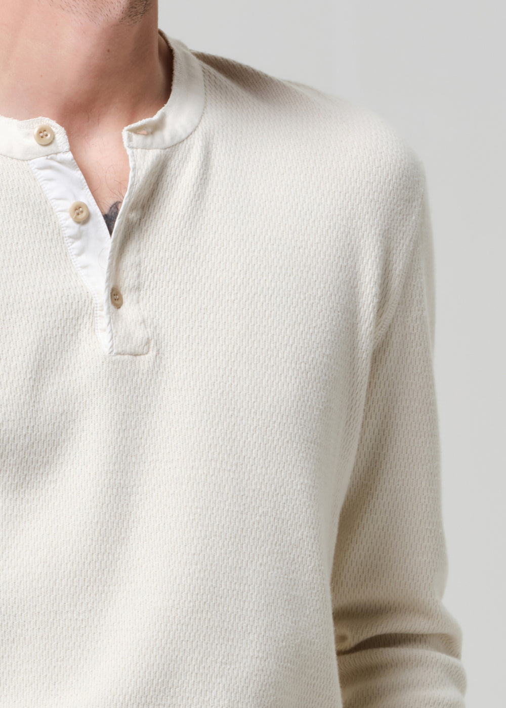 Waffle Three Button Henley in Plaster