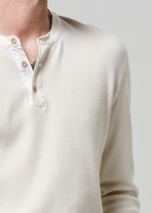 Waffle Three Button Henley in Plaster