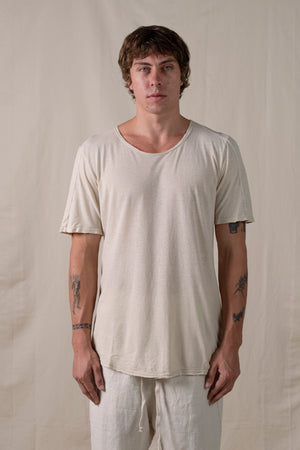 Central Back Seam Cotton Linen T Shirt Sand