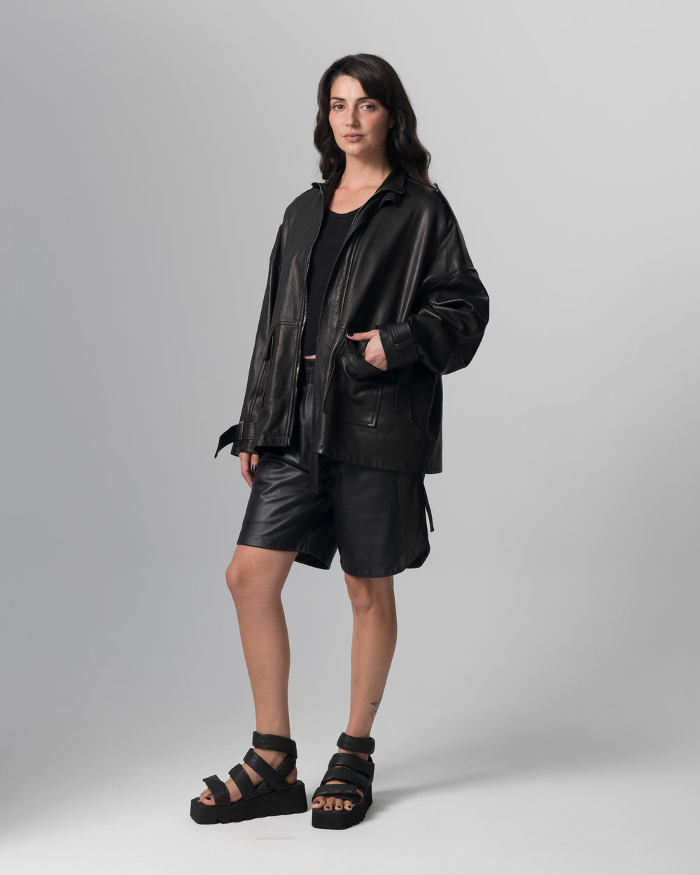 Leather Heavy Jacket Nero GD26F23096MGA