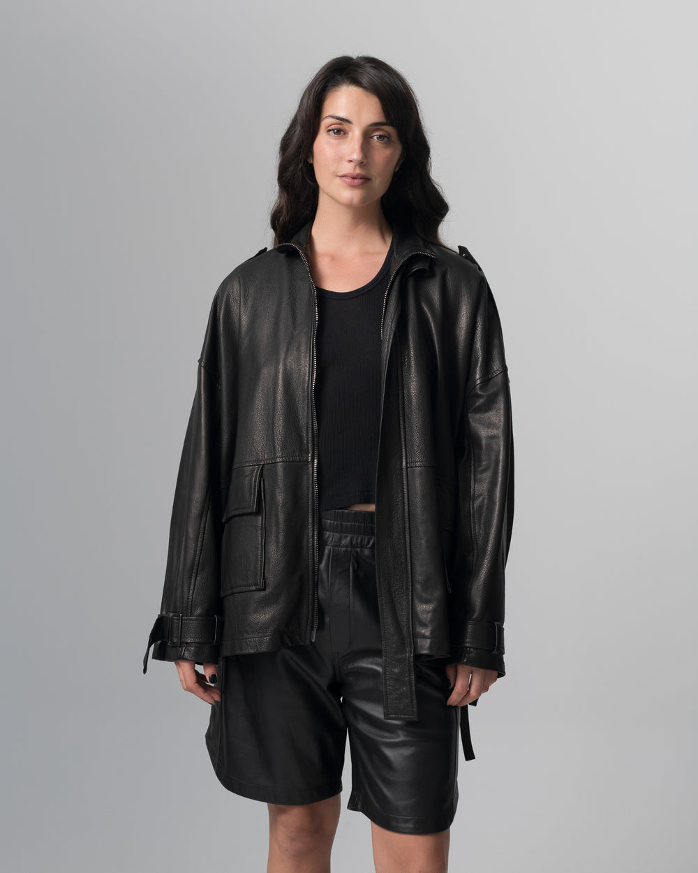 Leather Heavy Jacket Nero GD26F23096MGA