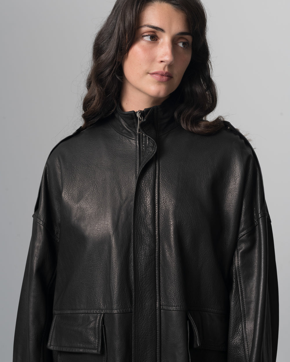 Leather Heavy Jacket Nero GD26F23096MGA