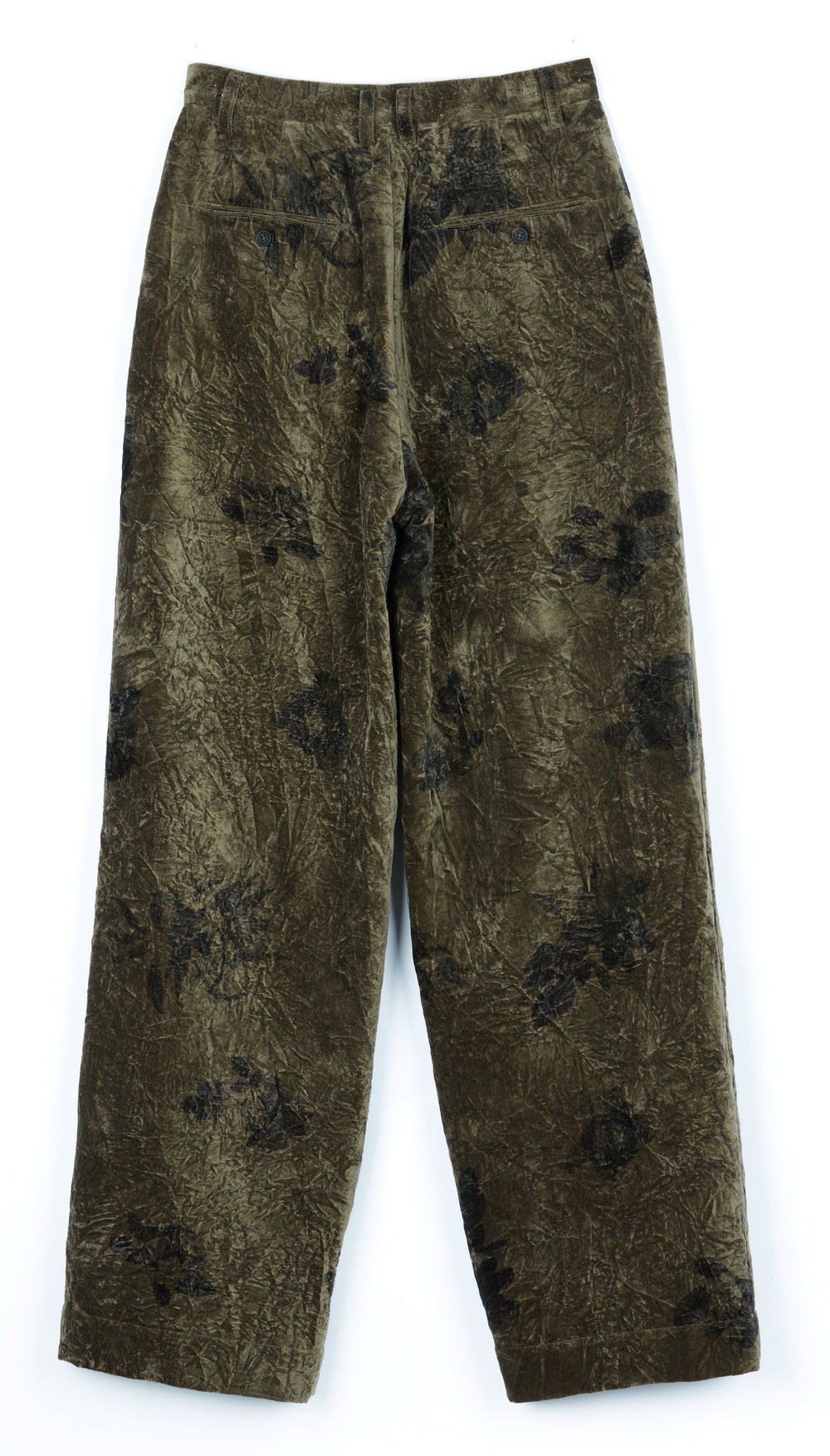 Digital Print Velvet Trousers Olive