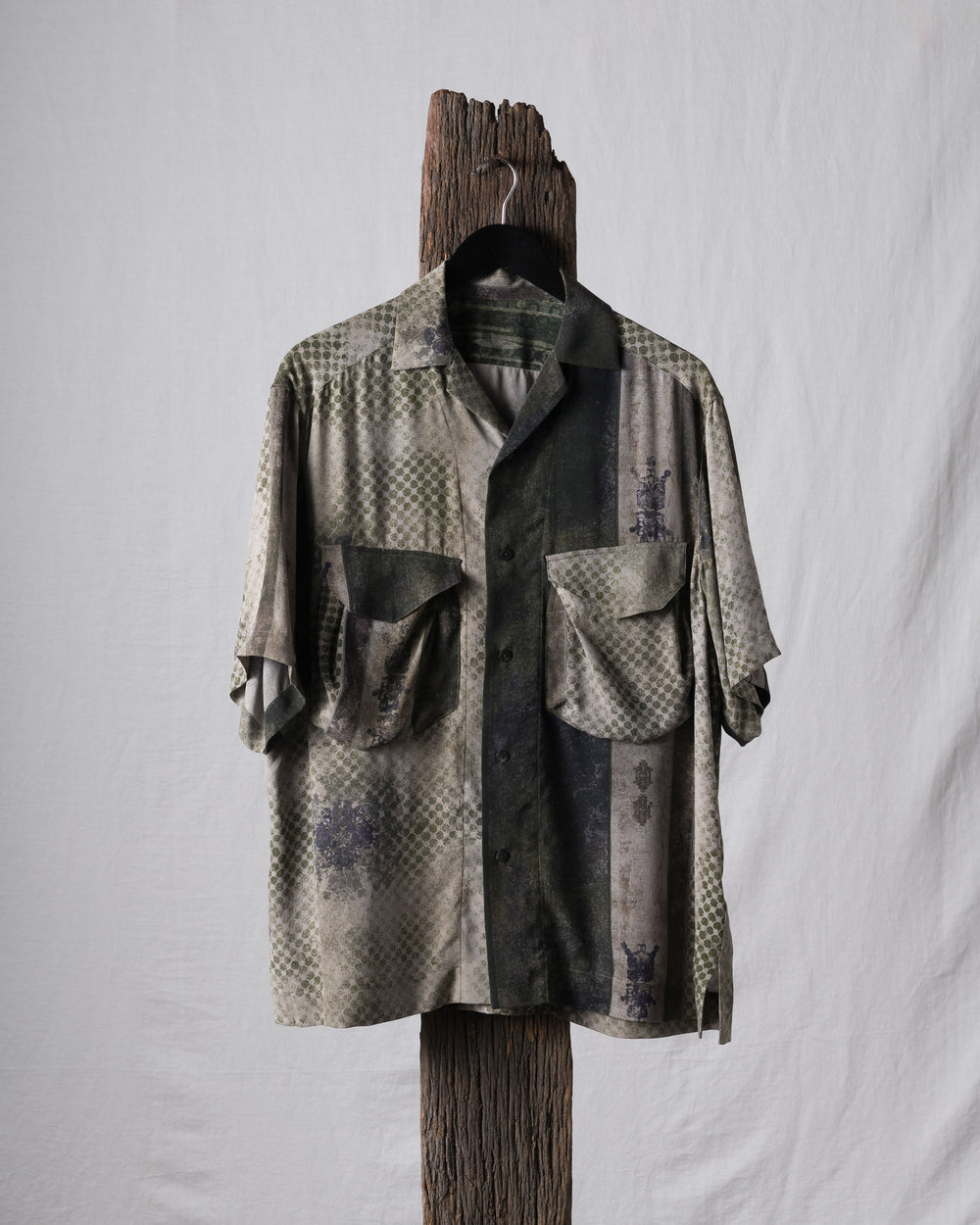 Oversized Printed Crepe Silk Short Sleeve Shirt