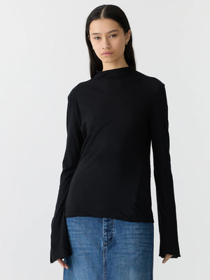 Regular Raised Neck L/S T Shirt Black