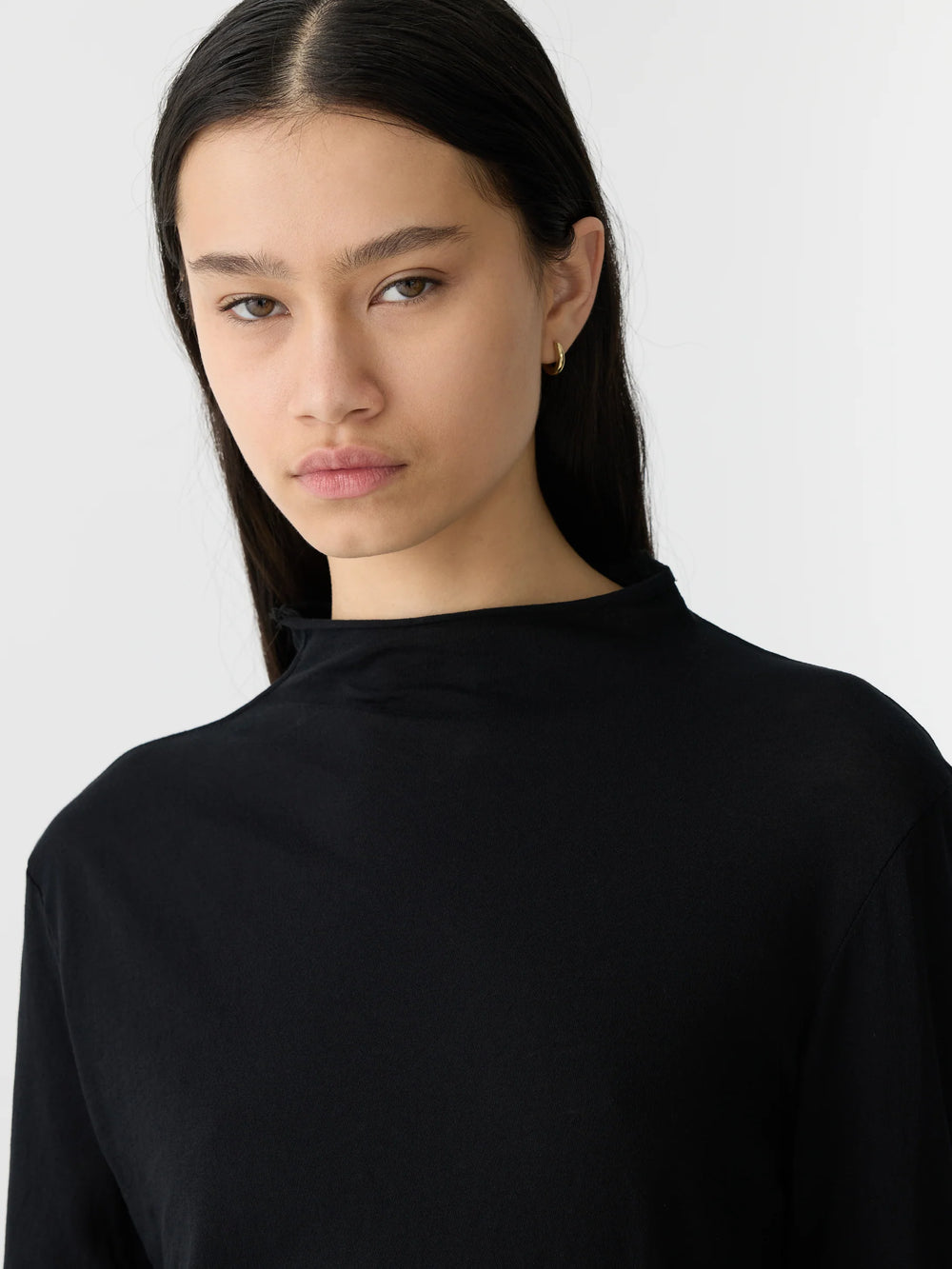 Regular Raised Neck L/S T Shirt Black