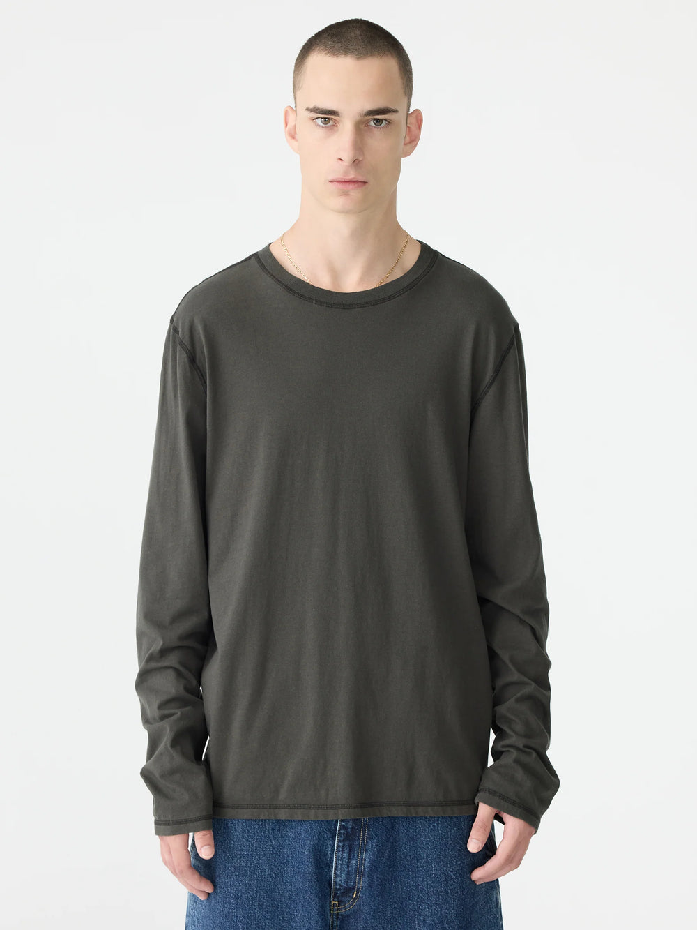 Slouch Coverstitch LS T Shirt Slate Grey / Black