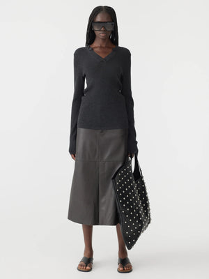 Longerline Leather Skirt Carob