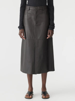Longerline Leather Skirt Carob