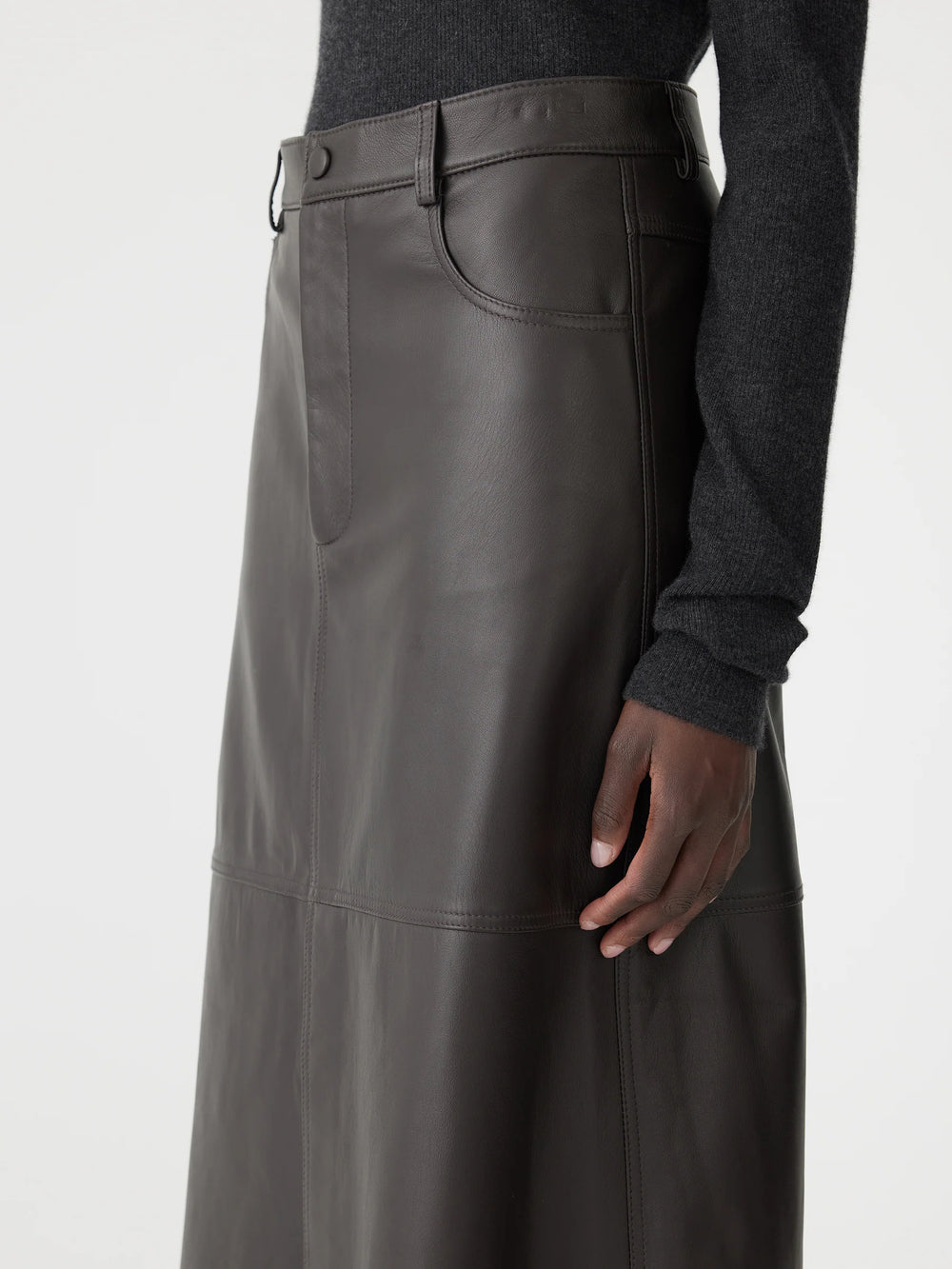 Longerline Leather Skirt Carob