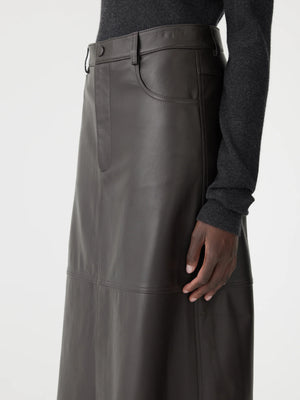 Longerline Leather Skirt Carob