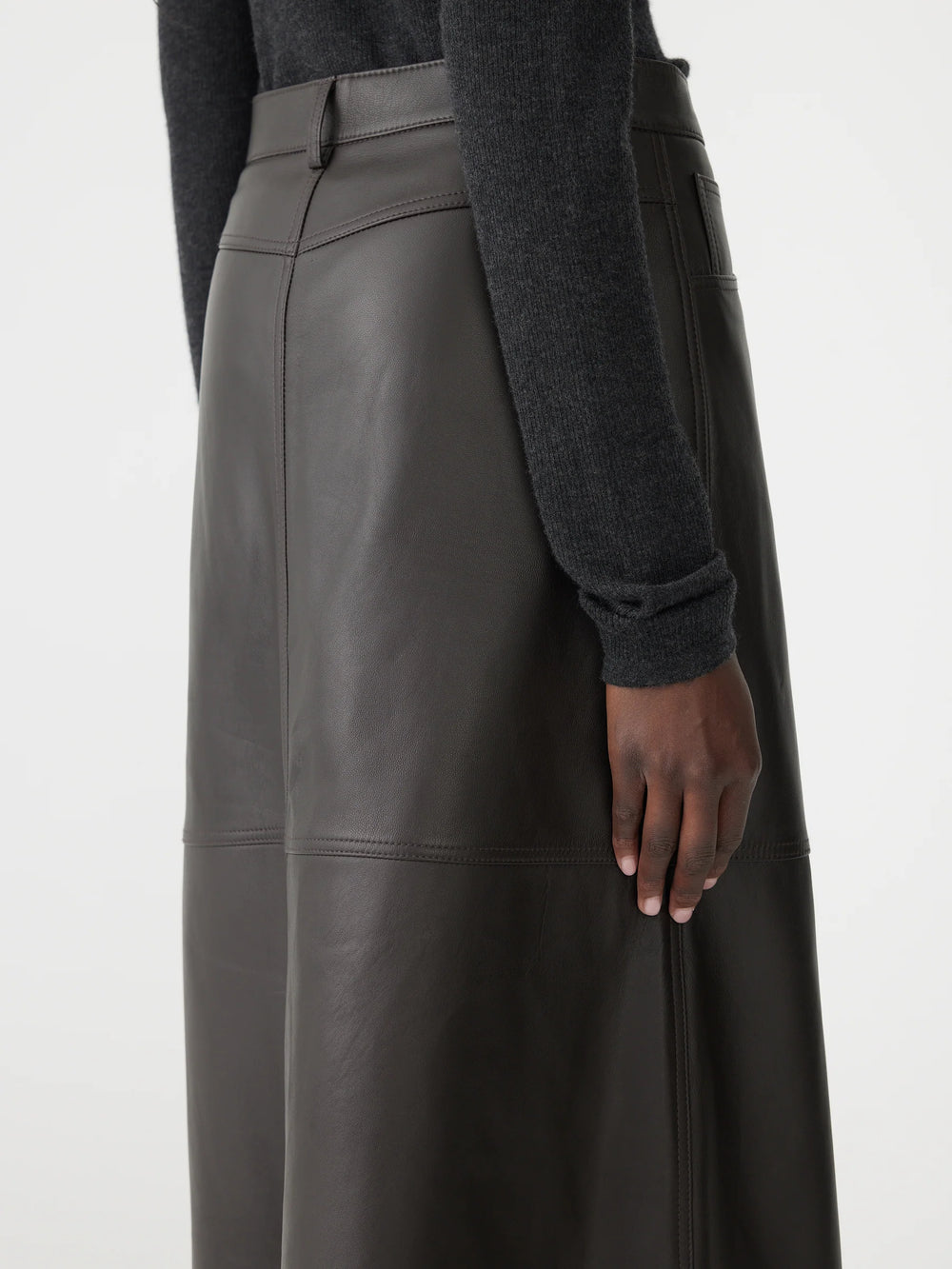 Longerline Leather Skirt Carob