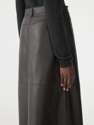 Longerline Leather Skirt Carob