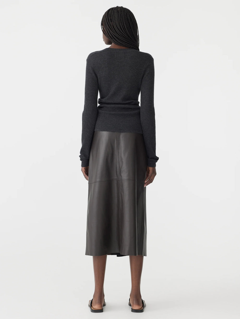 Longerline Leather Skirt Carob