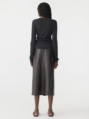Longerline Leather Skirt Carob