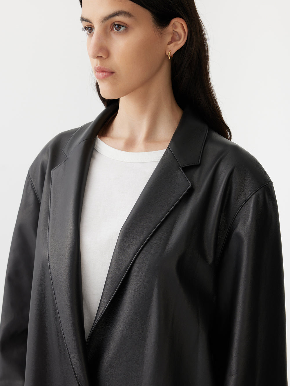 Leather Longer Line Coat Black