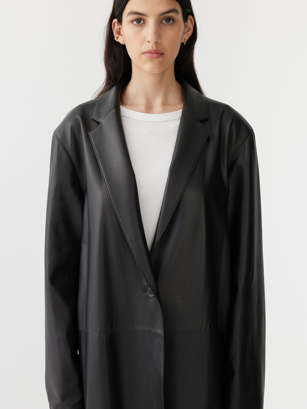 Leather Longer Line Coat Black