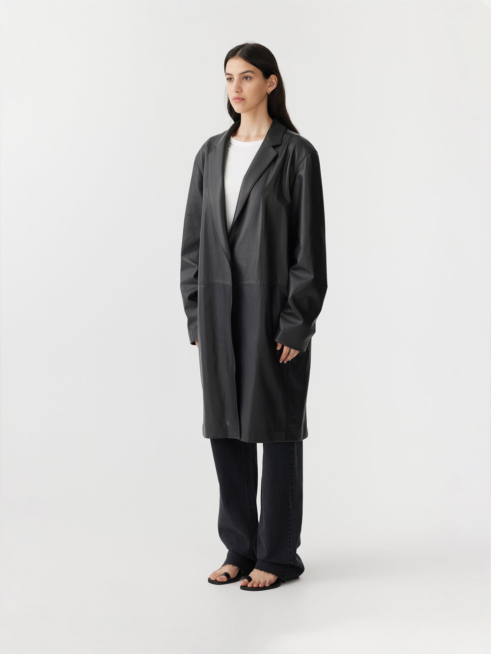 Leather Longer Line Coat Black