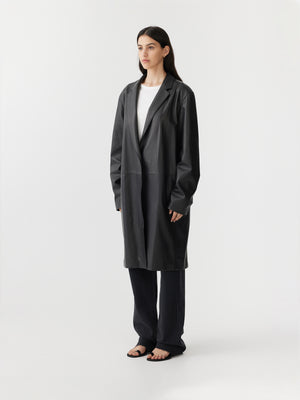 Leather Longer Line Coat Black