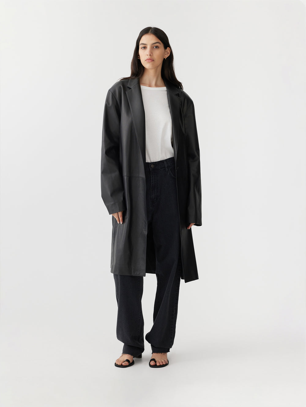 Leather Longer Line Coat Black