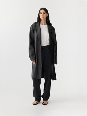Leather Longer Line Coat Black