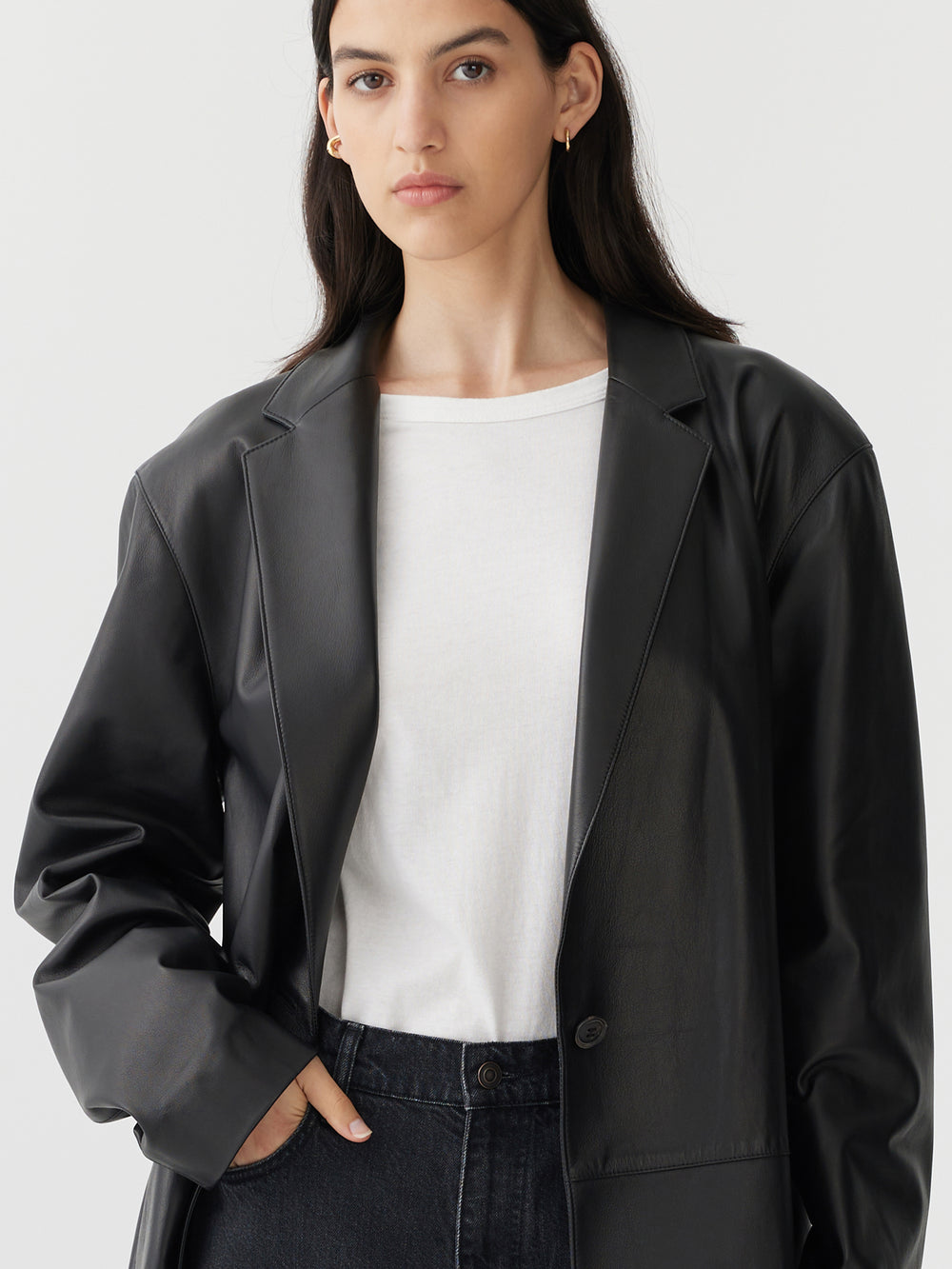 Leather Longer Line Coat Black