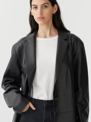 Leather Longer Line Coat Black