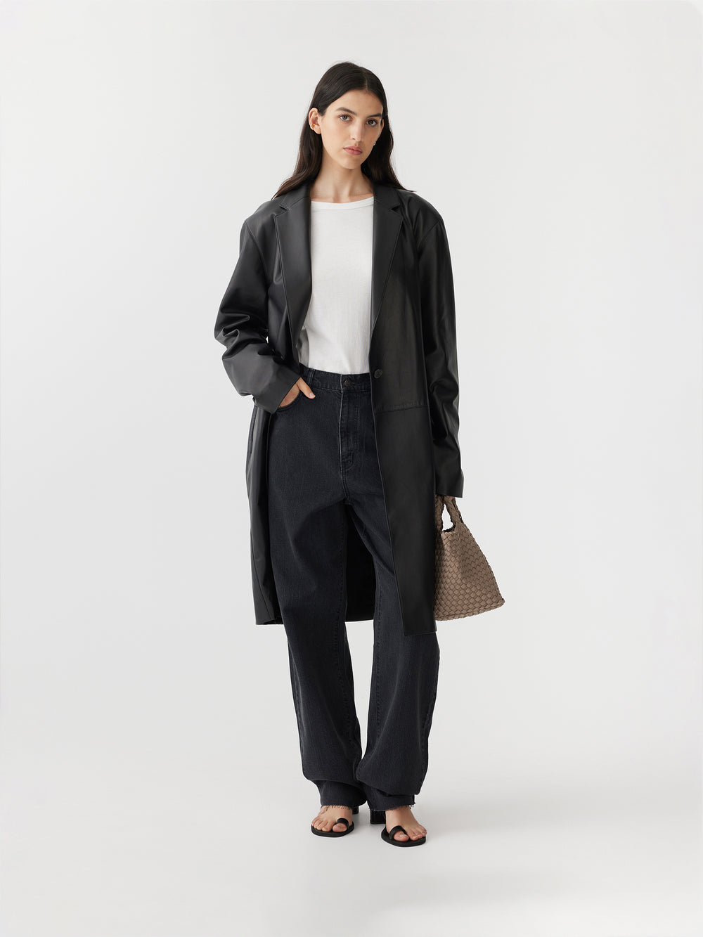 Leather Longer Line Coat Black