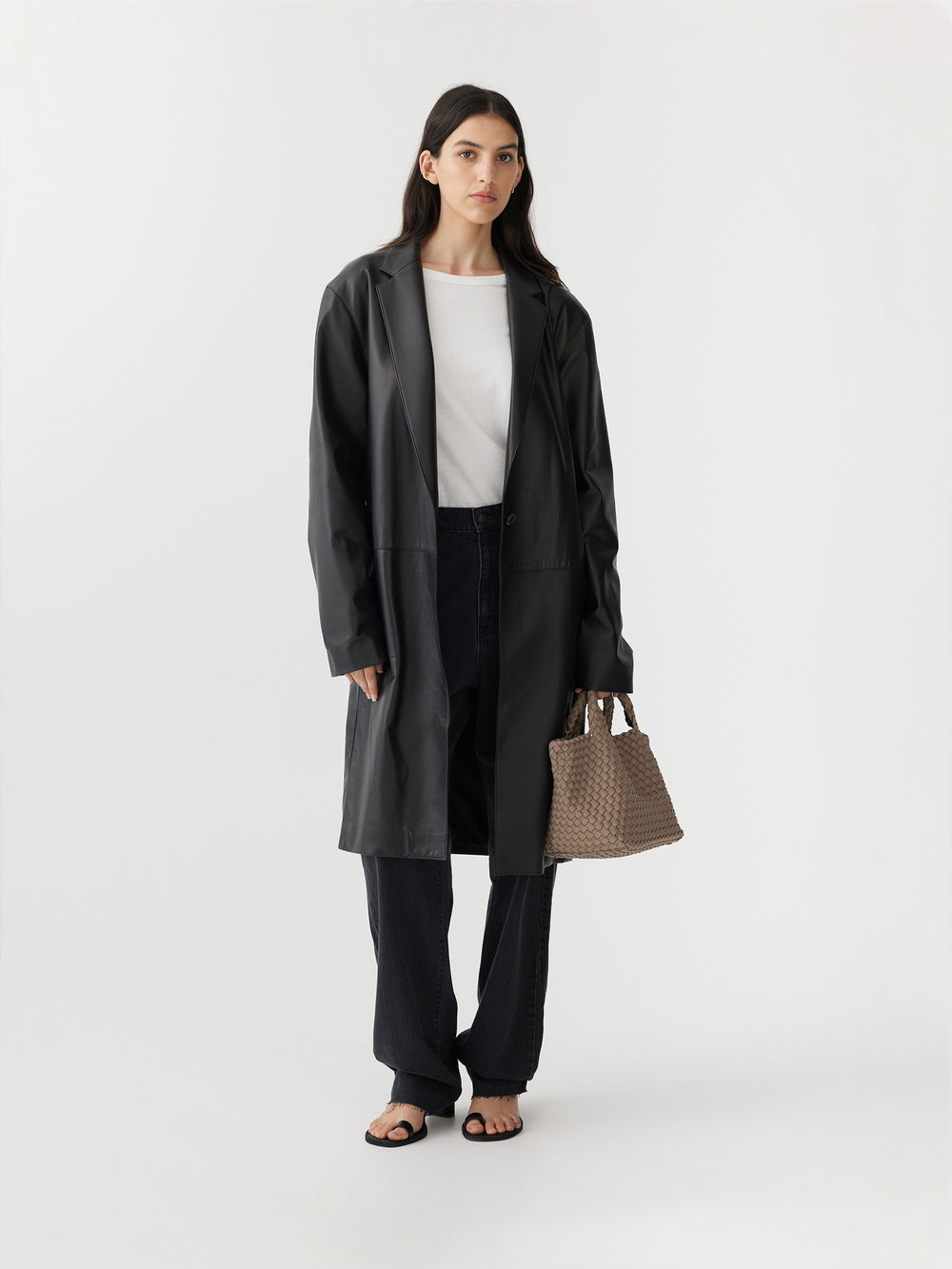 Leather Longer Line Coat Black