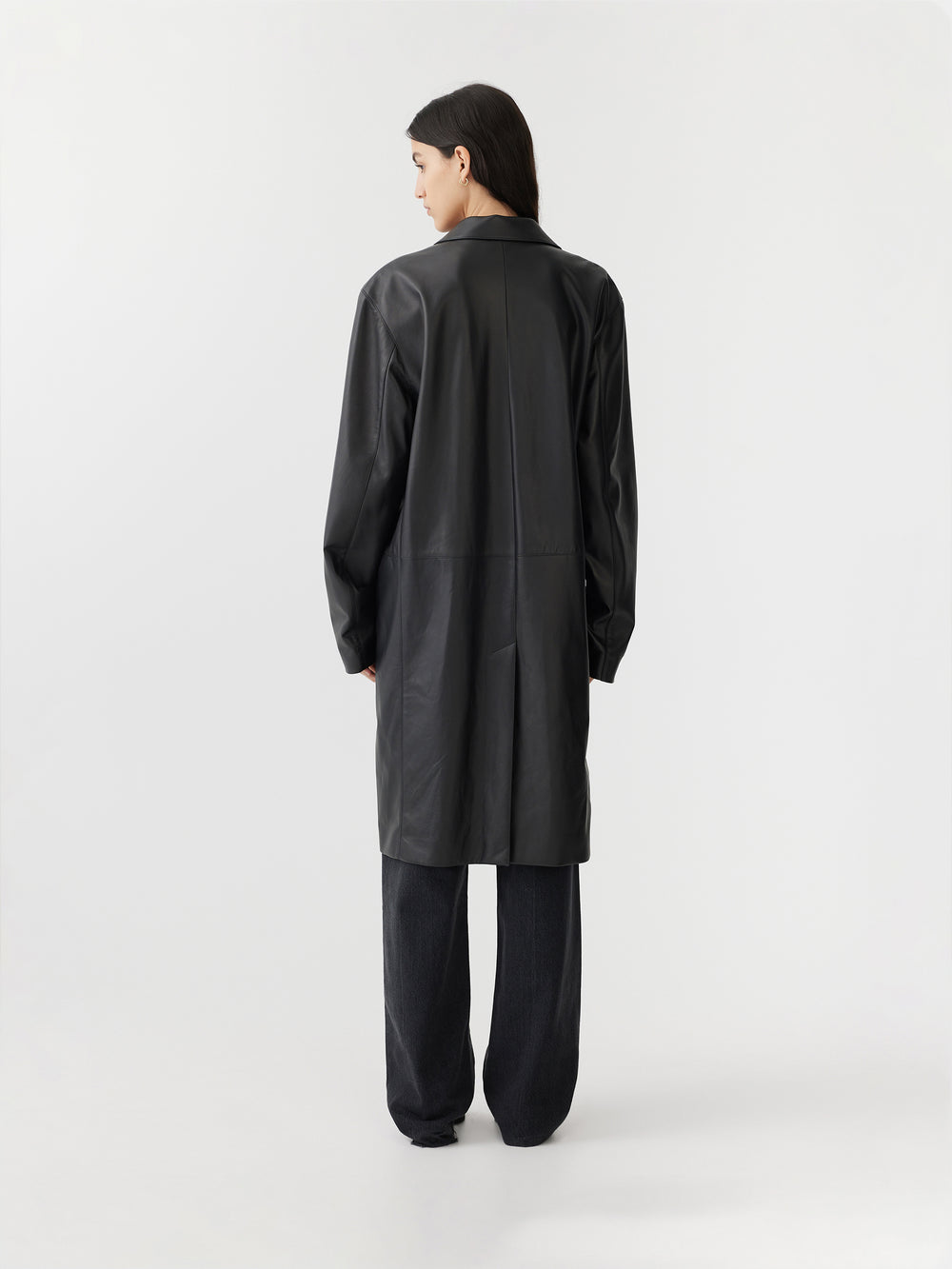 Leather Longer Line Coat Black
