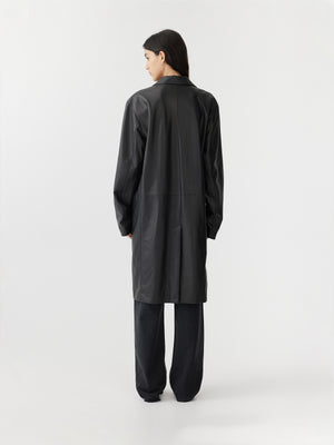 Leather Longer Line Coat Black