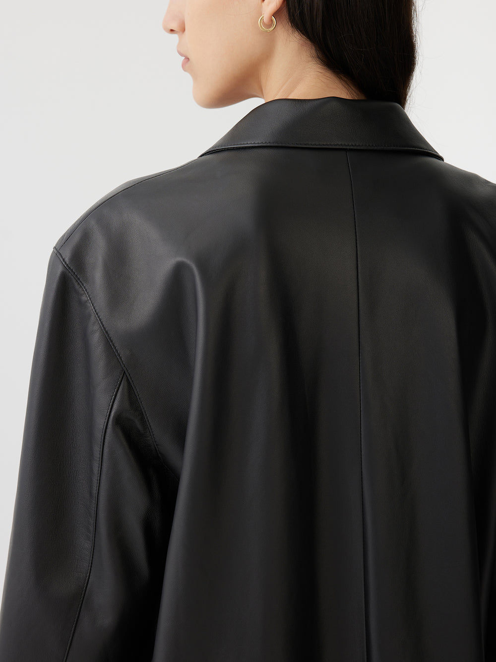 Leather Longer Line Coat Black