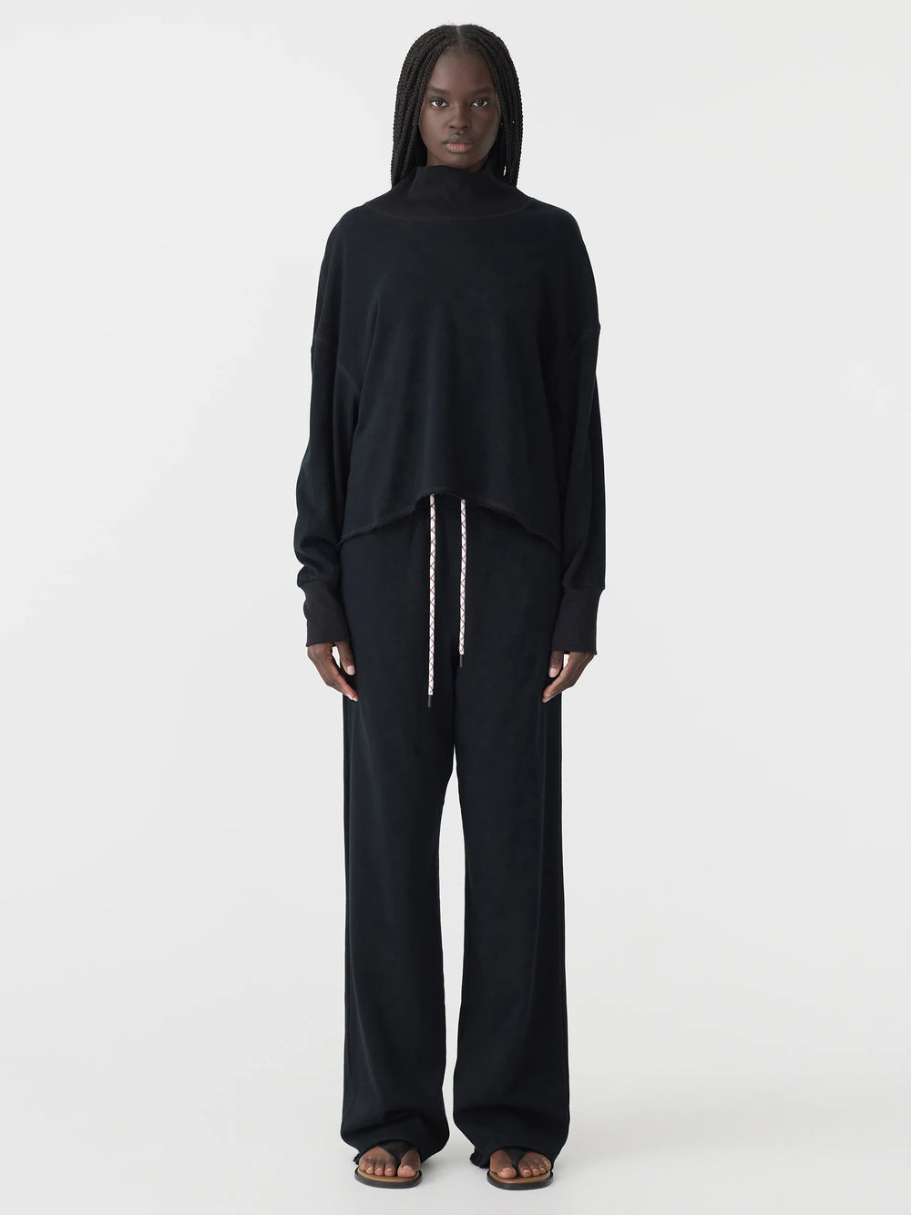 Drapey Terry Raw Edge Sweat Black