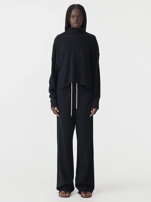 Drapey Terry Raw Edge Sweat Black