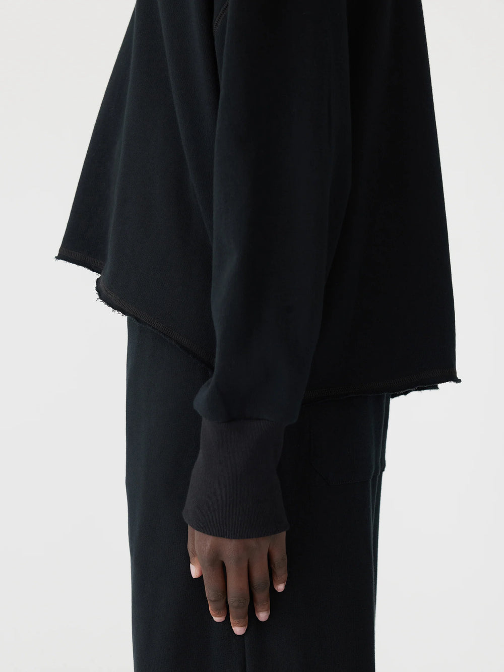 Drapey Terry Raw Edge Sweat Black