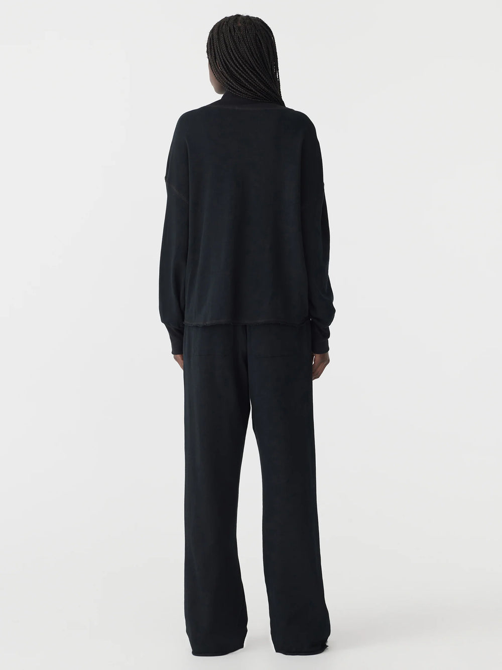 Drapey Terry Raw Edge Sweat Black