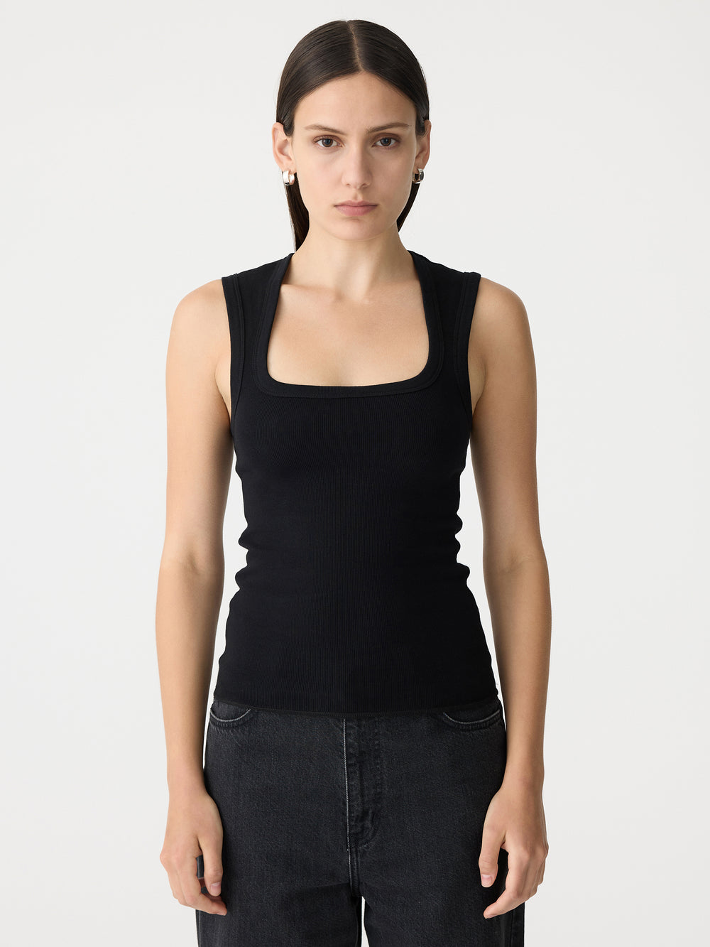 Low Scooped Rib Tank Black